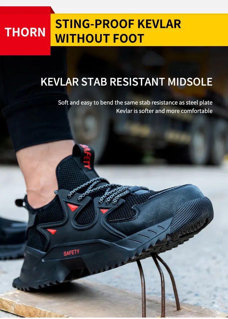 Men's Work Safety Shoes Steel Toe Construction Boots Sneakers Breathable Lightweight Indestructible Industry Shoes Male Footwear