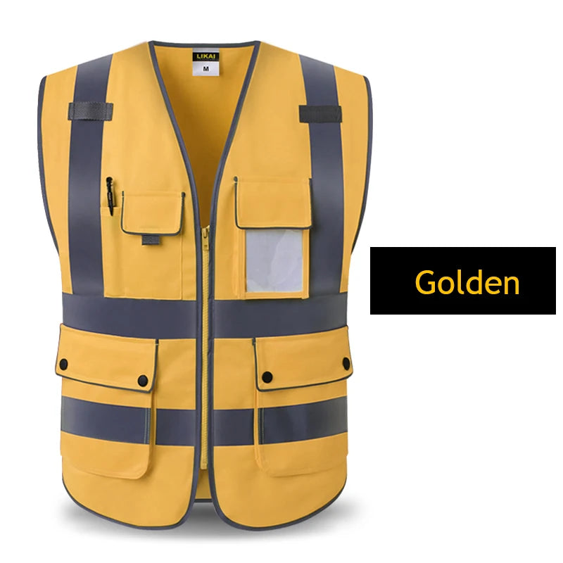 High Visibility Reflective Safety Vest Zipper Front Vest With Reflective Strips Construction Workwear Safety Reflective Vest