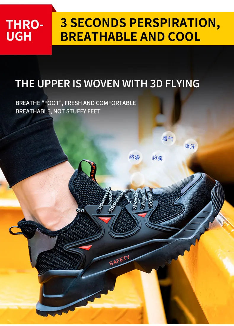 Men's Work Safety Shoes Steel Toe Construction Boots Sneakers Breathable Lightweight Indestructible Industry Shoes Male Footwear