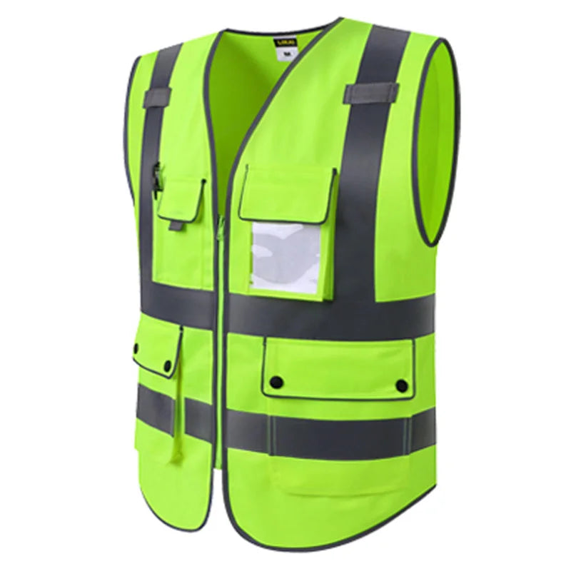 High Visibility Reflective Safety Vest Zipper Front Vest With Reflective Strips Construction Workwear Safety Reflective Vest
