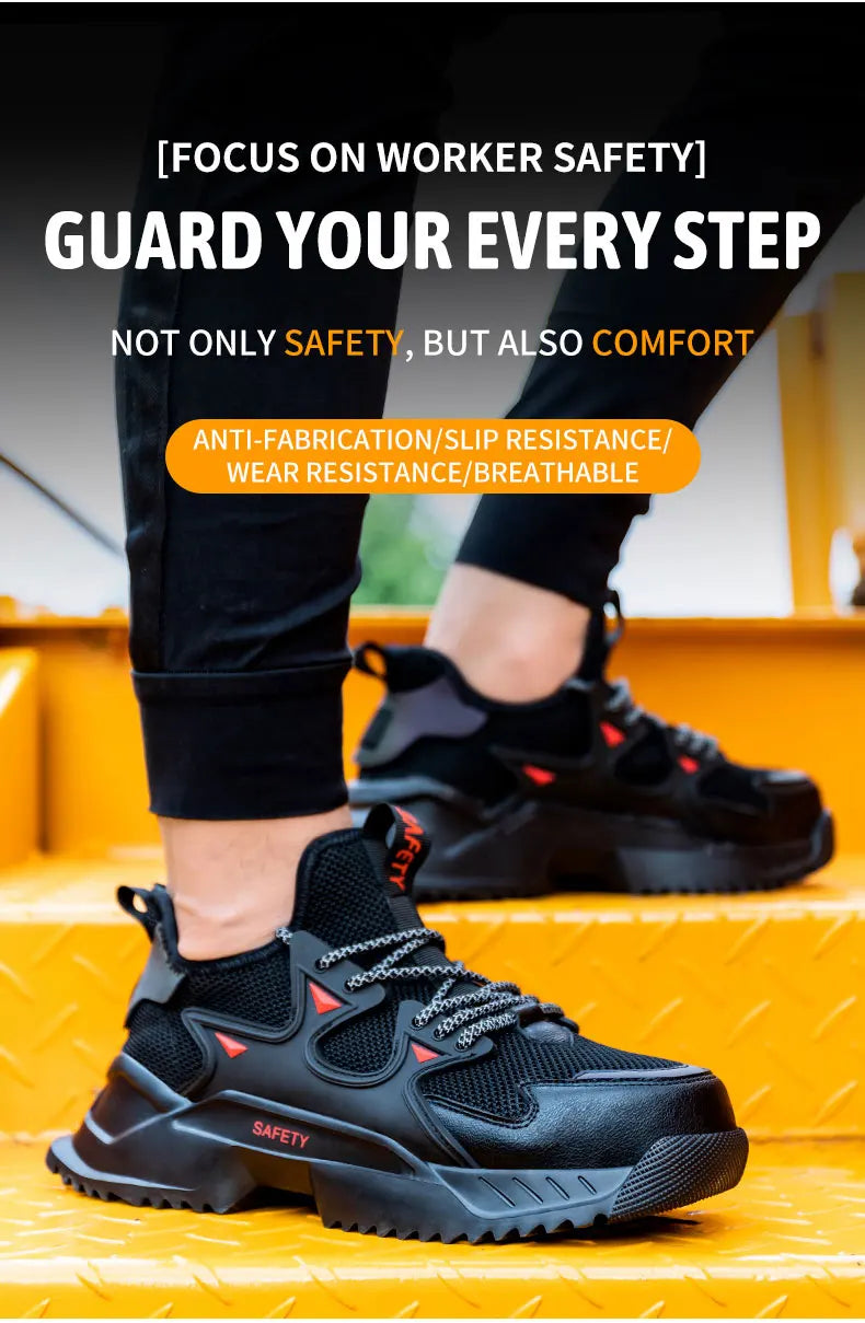 Men's Work Safety Shoes Steel Toe Construction Boots Sneakers Breathable Lightweight Indestructible Industry Shoes Male Footwear