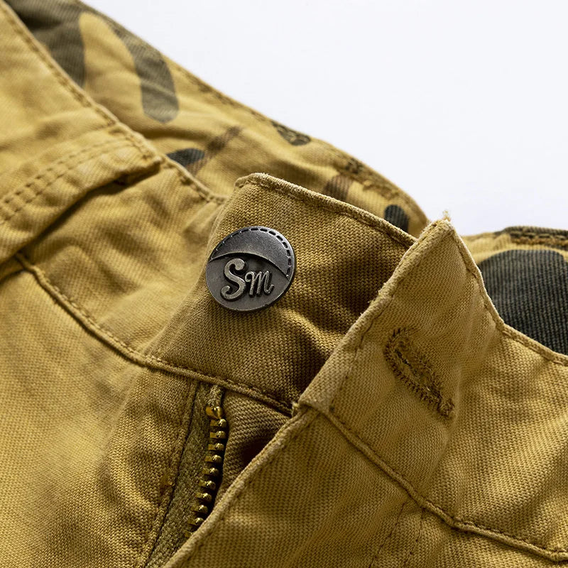 Cargo Shorts Men Spring Summer Breeches Cotton Bermuda Camouflage Denim Casual Multi-Pocket Pants Men's Cargo Short Orange