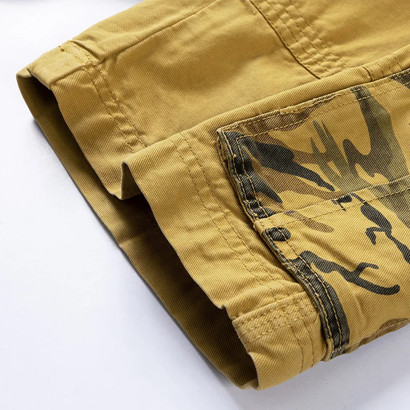 Cargo Shorts Men Spring Summer Breeches Cotton Bermuda Camouflage Denim Casual Multi-Pocket Pants Men's Cargo Short Orange