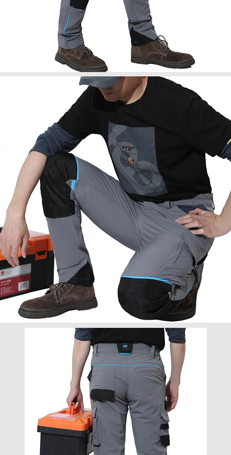High-stretch Work Pants Multi Pockets Cargo Work Trousers Men with Reflective Stripes Hi Vis Workwear Pants with Knee Pads