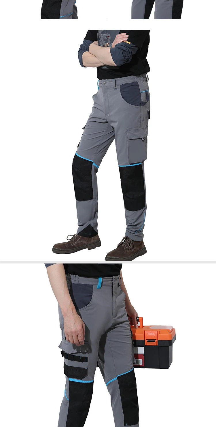 High-stretch Work Pants Multi Pockets Cargo Work Trousers Men with Reflective Stripes Hi Vis Workwear Pants with Knee Pads