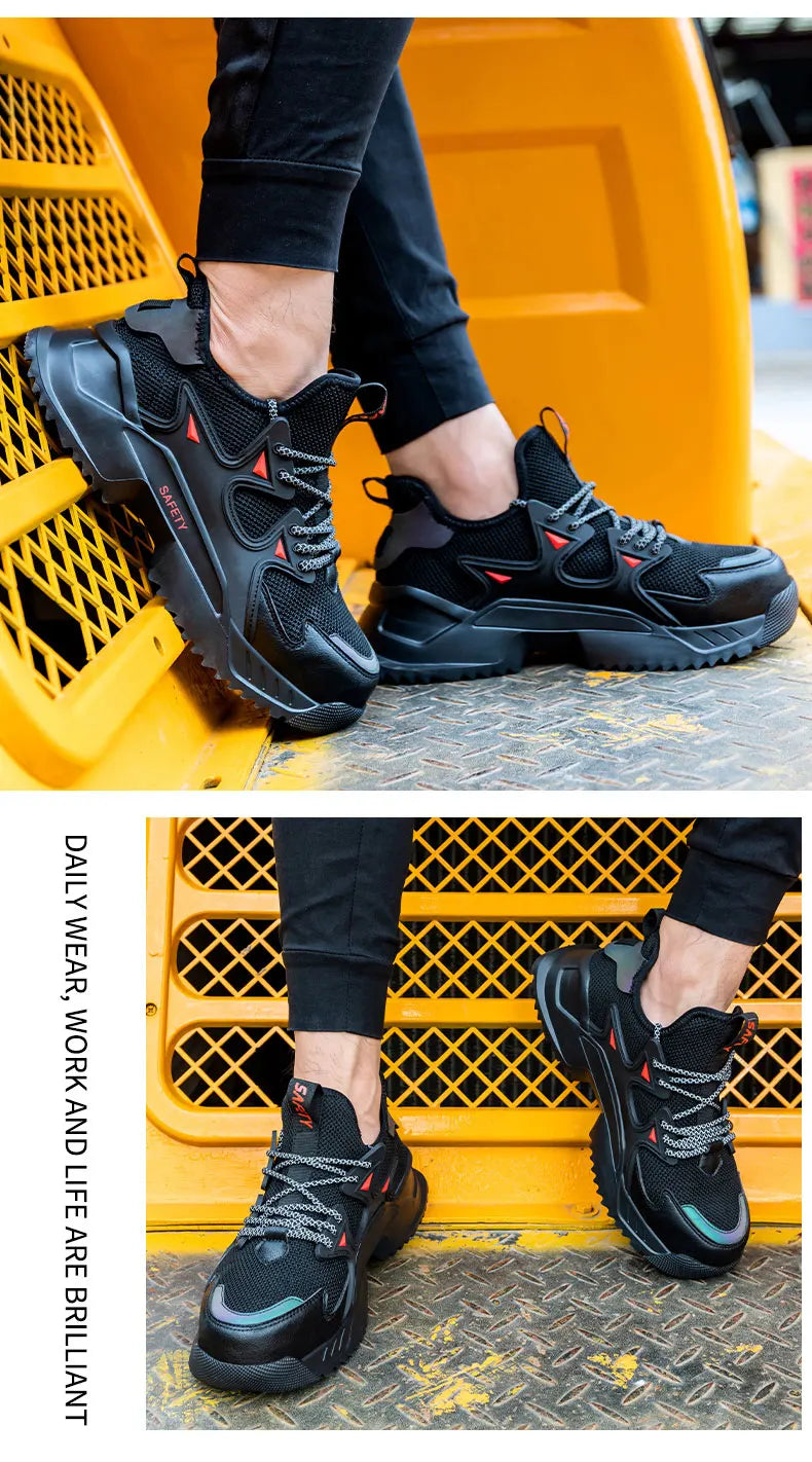 Men's Work Safety Shoes Steel Toe Construction Boots Sneakers Breathable Lightweight Indestructible Industry Shoes Male Footwear