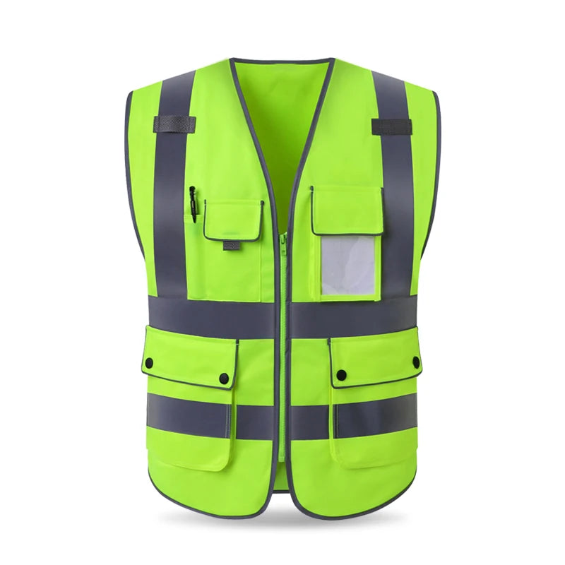 High Visibility Reflective Safety Vest Zipper Front Vest With Reflective Strips Construction Workwear Safety Reflective Vest