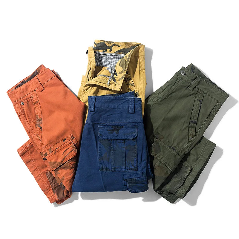 Cargo Shorts Men Spring Summer Breeches Cotton Bermuda Camouflage Denim Casual Multi-Pocket Pants Men's Cargo Short Orange