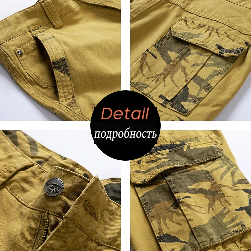 Cargo Shorts Men Spring Summer Breeches Cotton Bermuda Camouflage Denim Casual Multi-Pocket Pants Men's Cargo Short Orange