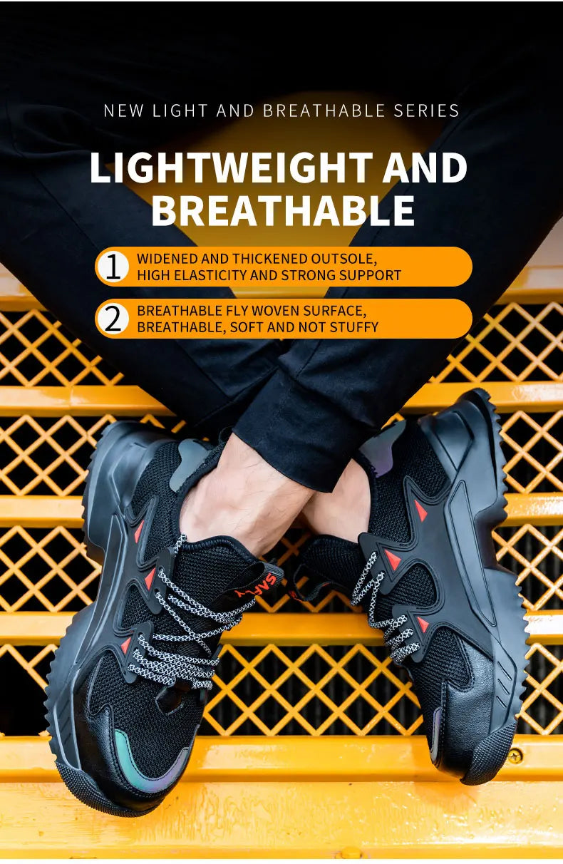 Men's Work Safety Shoes Steel Toe Construction Boots Sneakers Breathable Lightweight Indestructible Industry Shoes Male Footwear