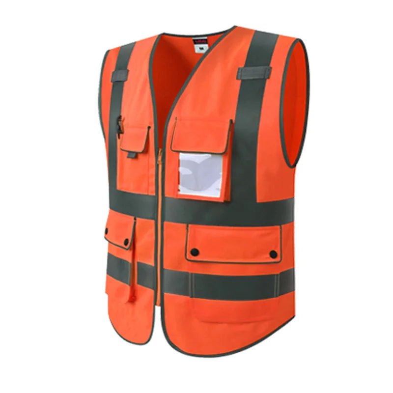 High Visibility Reflective Safety Vest Zipper Front Vest With Reflective Strips Construction Workwear Safety Reflective Vest