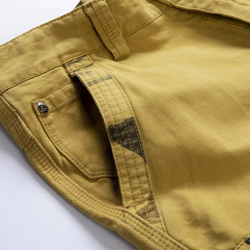 Cargo Shorts Men Spring Summer Breeches Cotton Bermuda Camouflage Denim Casual Multi-Pocket Pants Men's Cargo Short Orange
