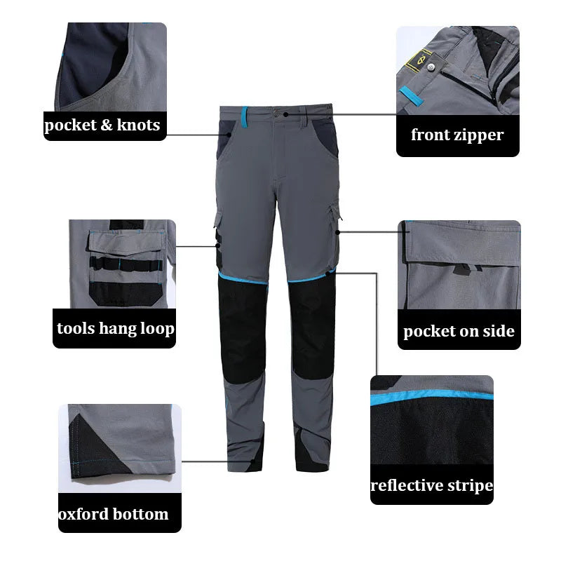 High-stretch Work Pants Multi Pockets Cargo Work Trousers Men with Reflective Stripes Hi Vis Workwear Pants with Knee Pads