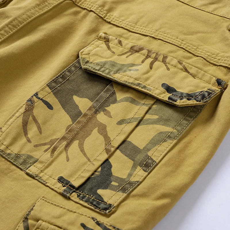 Cargo Shorts Men Spring Summer Breeches Cotton Bermuda Camouflage Denim Casual Multi-Pocket Pants Men's Cargo Short Orange