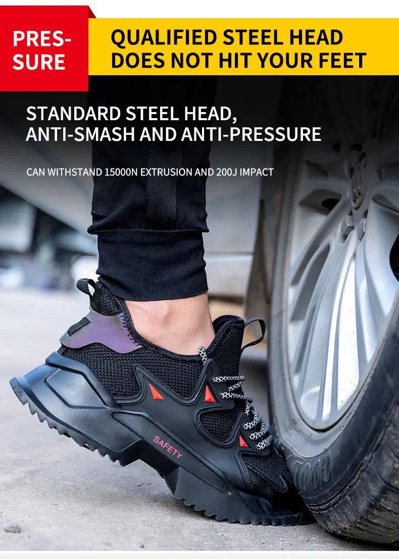 Men's Work Safety Shoes Steel Toe Construction Boots Sneakers Breathable Lightweight Indestructible Industry Shoes Male Footwear