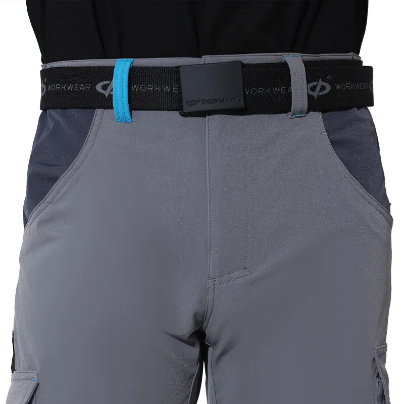 High-stretch Work Pants Multi Pockets Cargo Work Trousers Men with Reflective Stripes Hi Vis Workwear Pants with Knee Pads