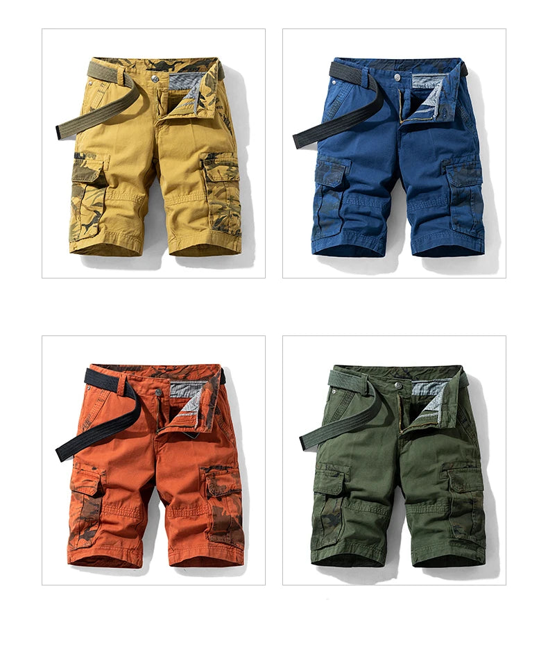 Cargo Shorts Men Spring Summer Breeches Cotton Bermuda Camouflage Denim Casual Multi-Pocket Pants Men's Cargo Short Orange