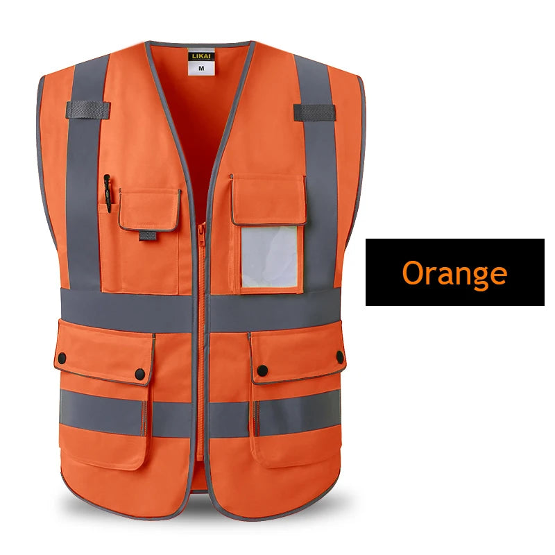 High Visibility Reflective Safety Vest Zipper Front Vest With Reflective Strips Construction Workwear Safety Reflective Vest