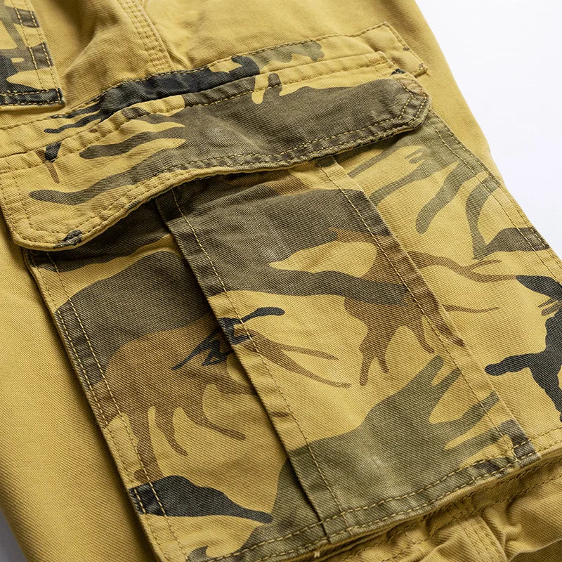 Cargo Shorts Men Spring Summer Breeches Cotton Bermuda Camouflage Denim Casual Multi-Pocket Pants Men's Cargo Short Orange