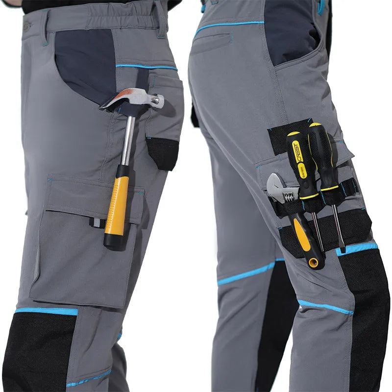 High-stretch Work Pants Multi Pockets Cargo Work Trousers Men with Reflective Stripes Hi Vis Workwear Pants with Knee Pads