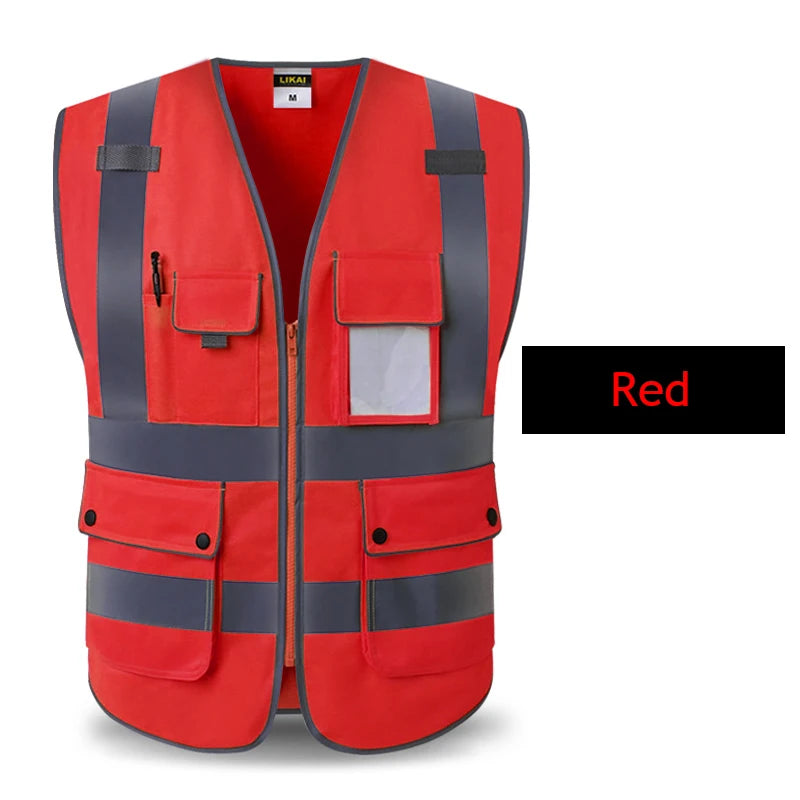 High Visibility Reflective Safety Vest Zipper Front Vest With Reflective Strips Construction Workwear Safety Reflective Vest