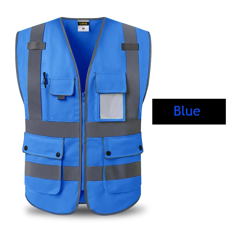 High Visibility Reflective Safety Vest Zipper Front Vest With Reflective Strips Construction Workwear Safety Reflective Vest
