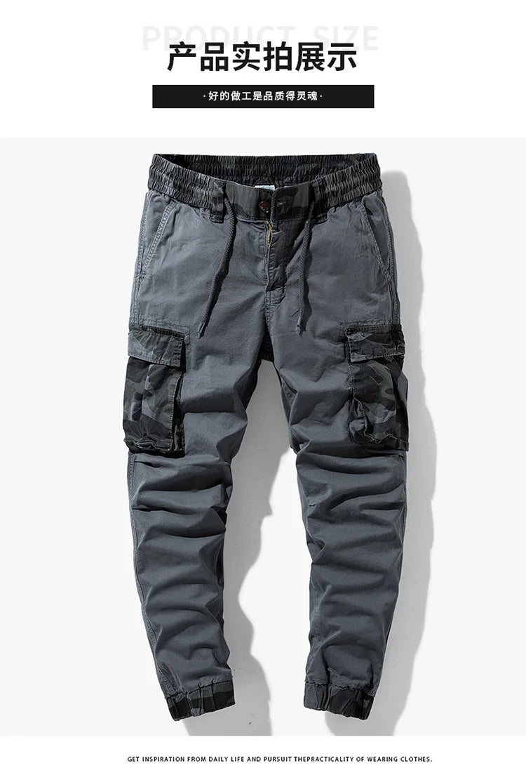 Cargo Pants Men Multi Pocket Causal Pants Men Streetwear Joggers Camouflage Cotton Trousers Men Elastic Waist Ankle Length Pants