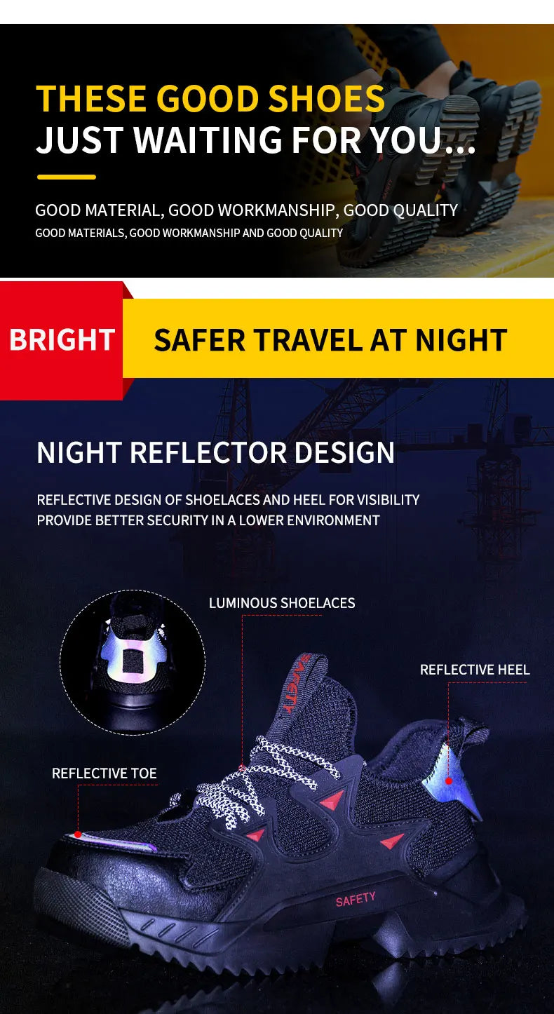 Men's Work Safety Shoes Steel Toe Construction Boots Sneakers Breathable Lightweight Indestructible Industry Shoes Male Footwear