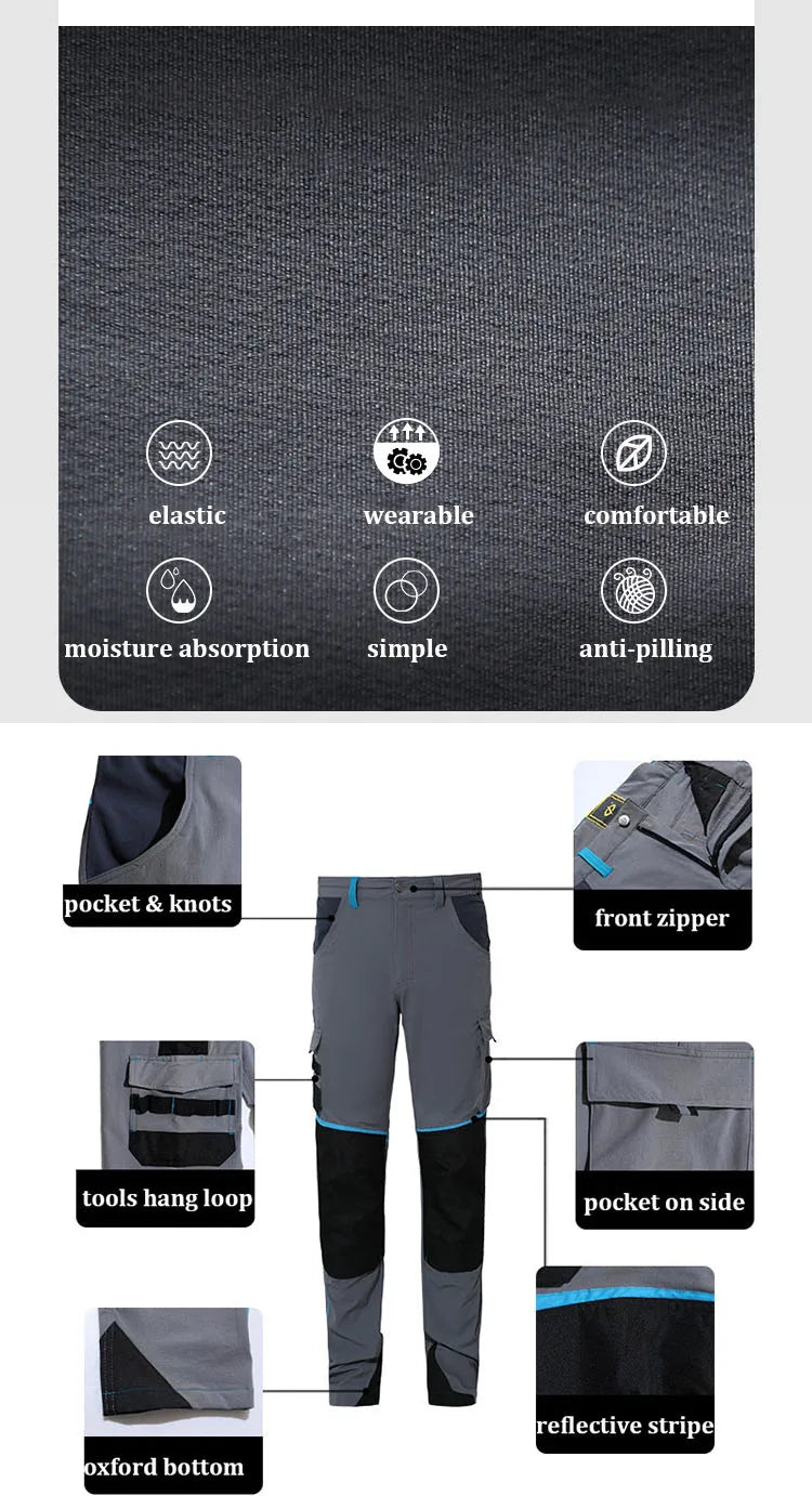 High-stretch Work Pants Multi Pockets Cargo Work Trousers Men with Reflective Stripes Hi Vis Workwear Pants with Knee Pads