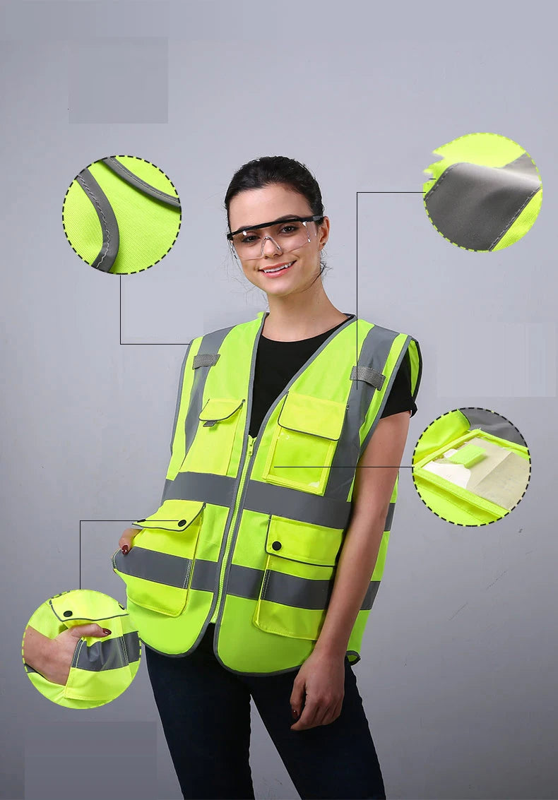 High Visibility Reflective Safety Vest Zipper Front Vest With Reflective Strips Construction Workwear Safety Reflective Vest