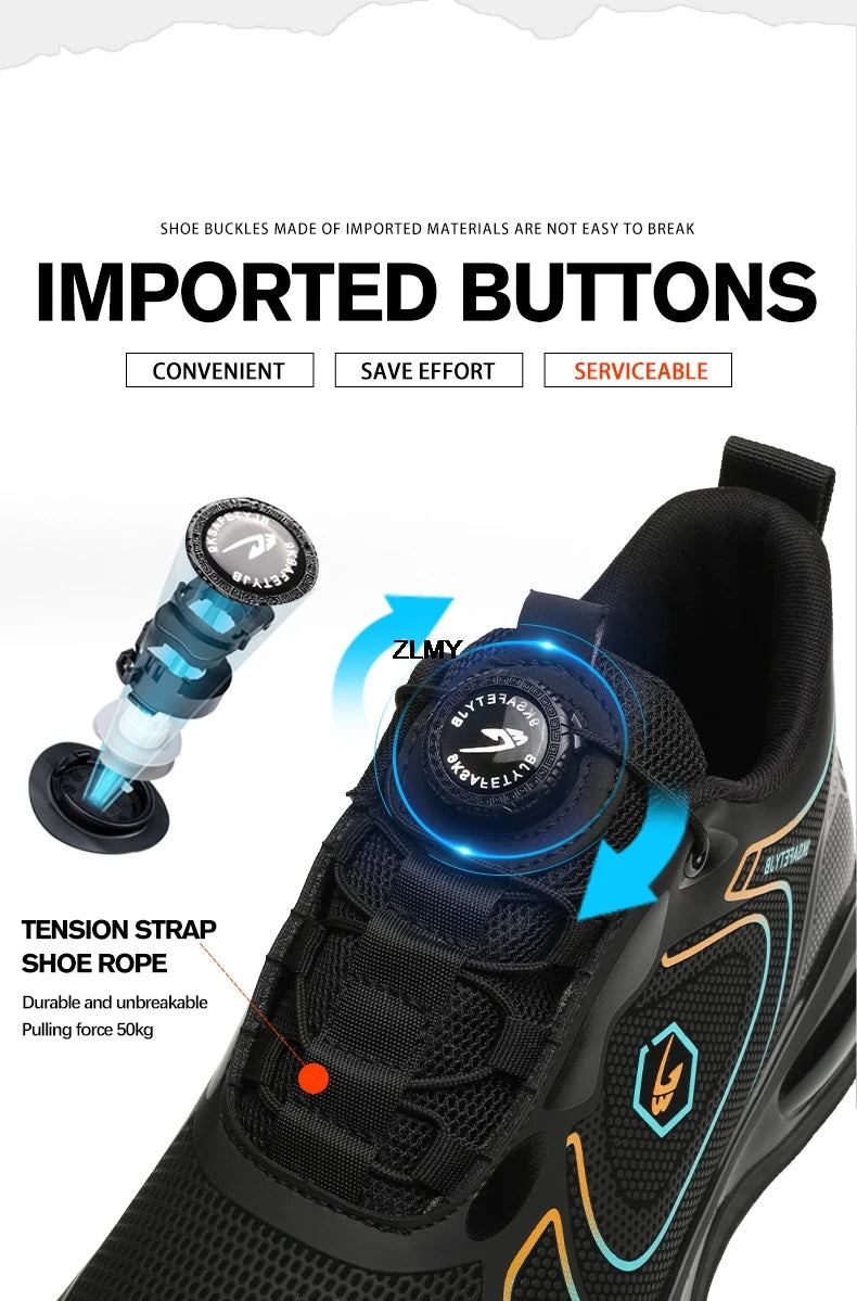 Waterproof Men Safety Shoes Steel Toe Sneakers Rotated Button Puncture Proof Work Safety Boots Man Air Cushion Working Footwear