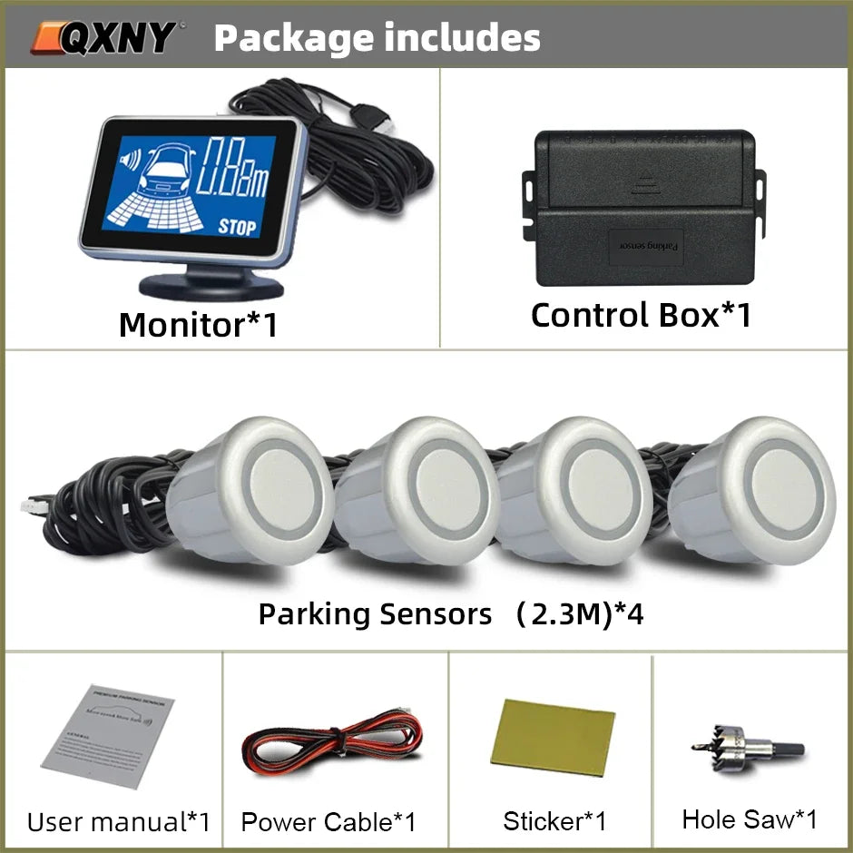 4 Parking Sensors System Backup Radar Reverse  for Car  Auto Vehicle Garage Parktronic Kit Distance Detection Buzzer Warn