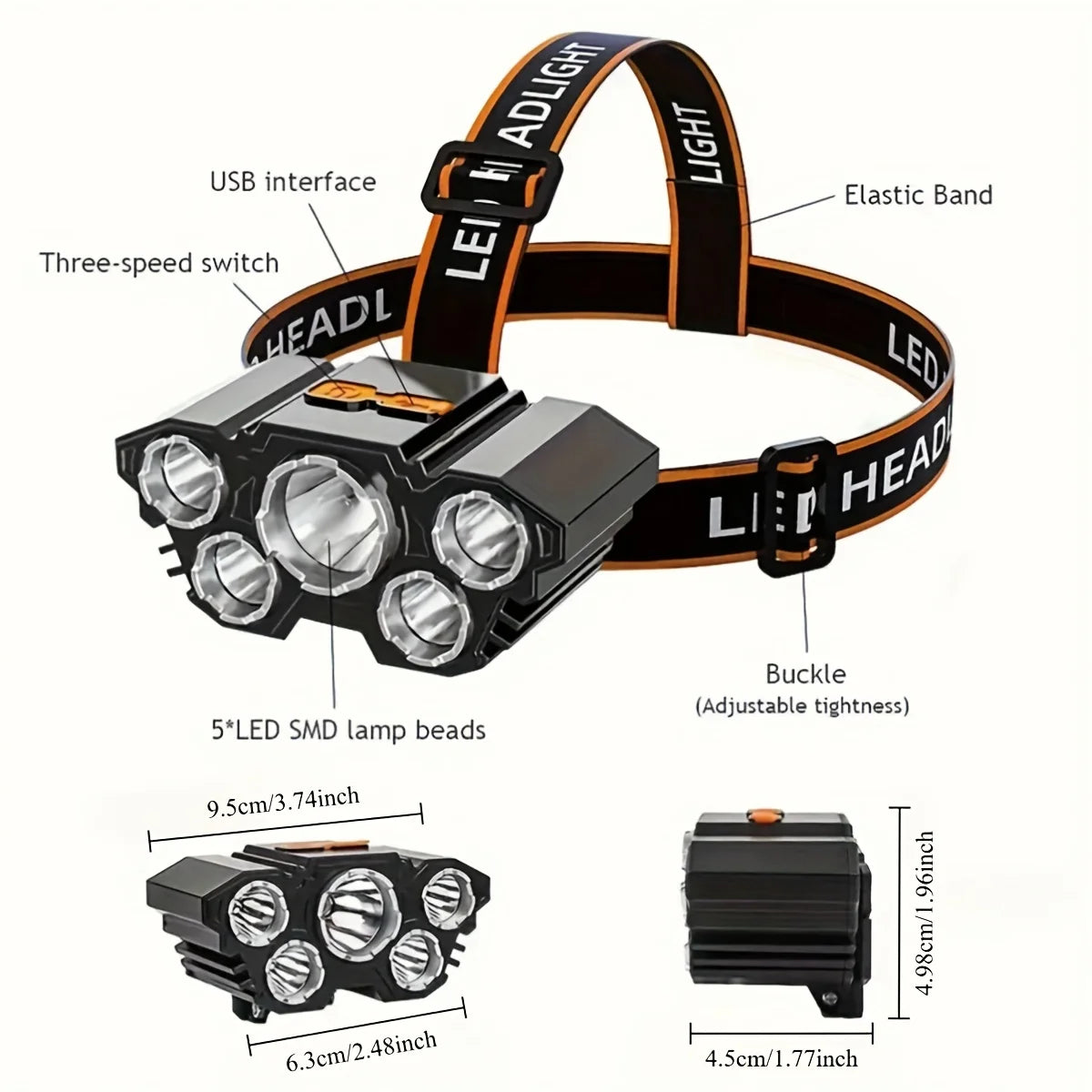Powerful LED Flashlight Rechargeable with Built in Lithium Battery Strong Head Light Camping Adventure Fishing Cycling Headlamp