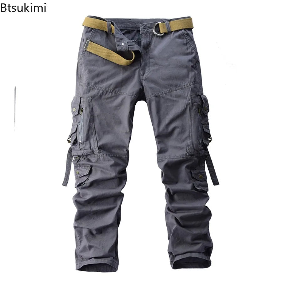 Men's Cargo Pants 100% Cotton Multi-Pocket Work Pants Loose Sports Solid Color Trousers for Men Windproof Wear Resistant Pant