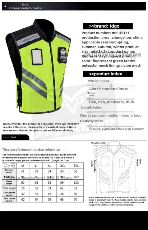 Motorcycle Safety Riding Suit Reflective Vest Motorcycle Cooling Vest Motorcycle Travel Night Fluorescent Breathable Biker Vest