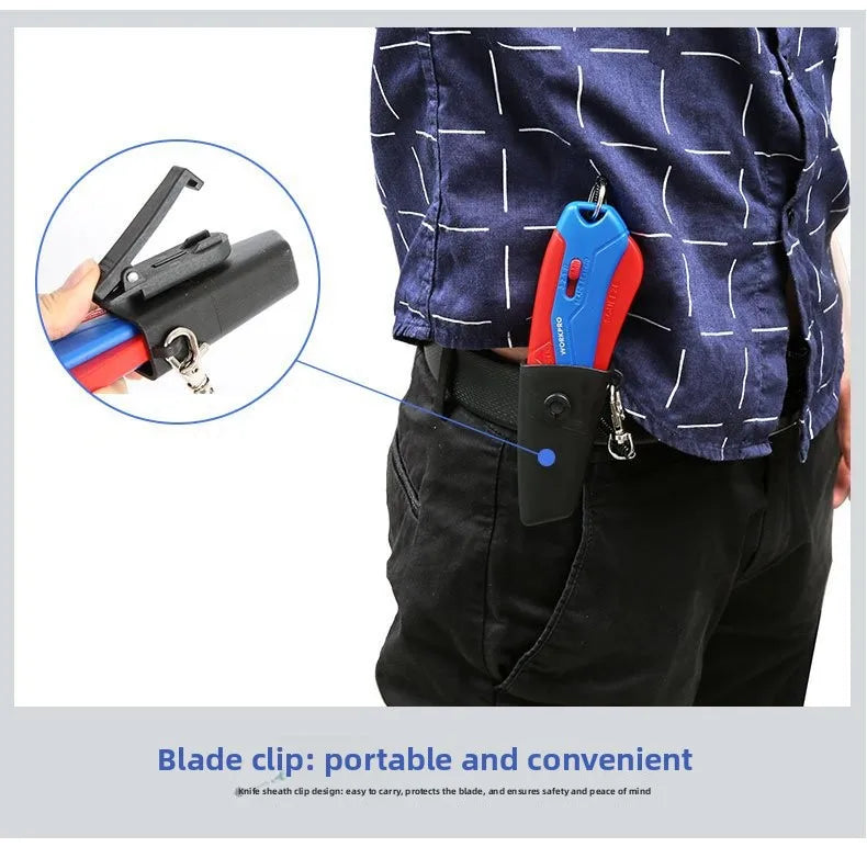WORKPRO New Safety Cutter with Sheath & Lanyard, Self-Retracting Utility Knife, Compact Box Cutter, W013019