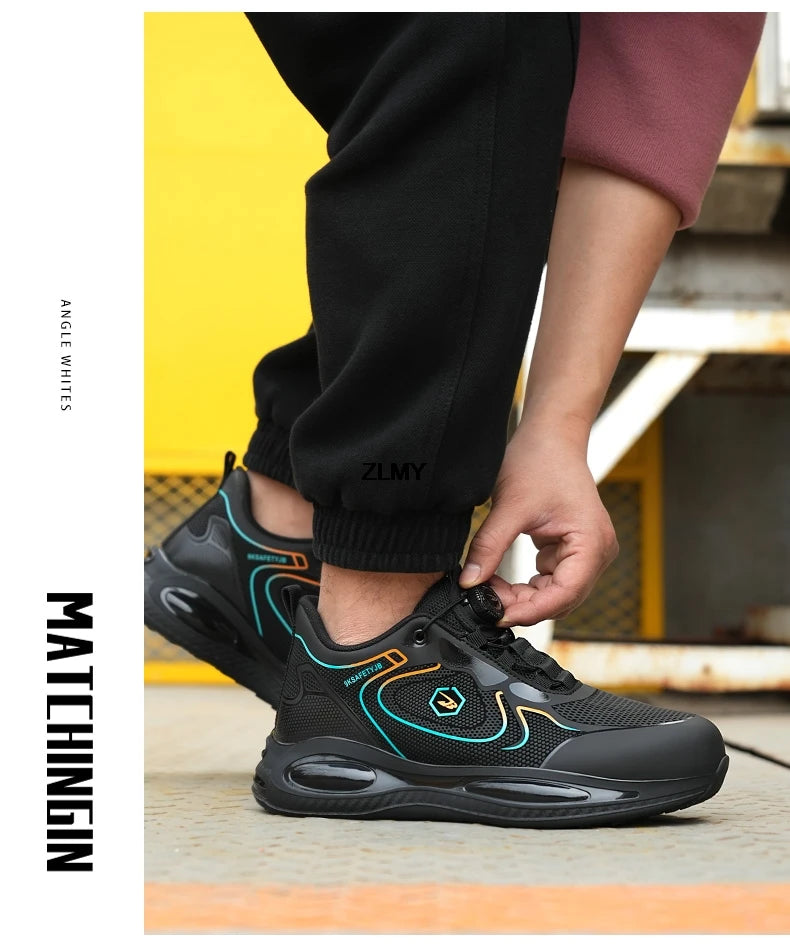 Waterproof Men Safety Shoes Steel Toe Sneakers Rotated Button Puncture Proof Work Safety Boots Man Air Cushion Working Footwear
