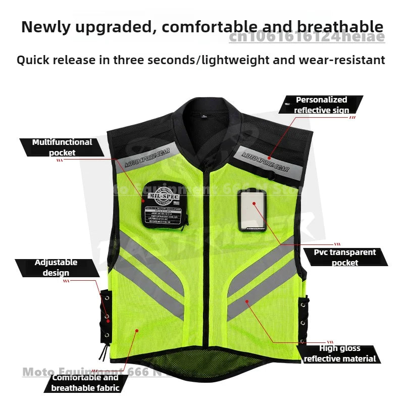 Motorcycle Safety Riding Suit Reflective Vest Motorcycle Cooling Vest Motorcycle Travel Night Fluorescent Breathable Biker Vest