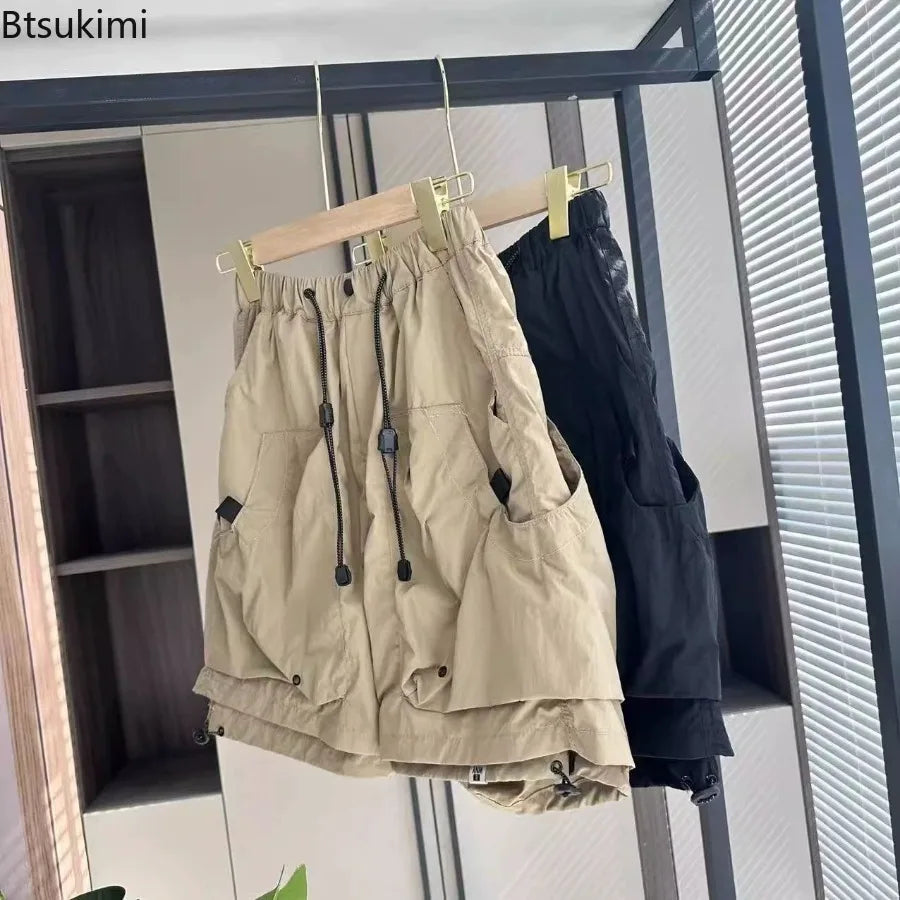 Cargo Shorts Men's Summer Loose Straight Casual Knee Length Pants Vintage Drawstring Running Sweatpants for Men Trend Streetwear