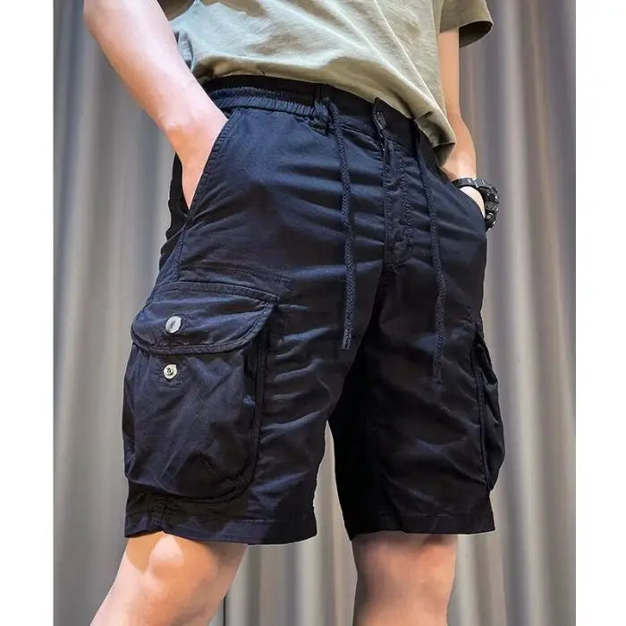 Men Cargo Shorts Drawstring Multi-Pocket Casual Loose Bermuda Shorts Summer Streetwear Cotton Blend Outdoor Hiking Short Pants