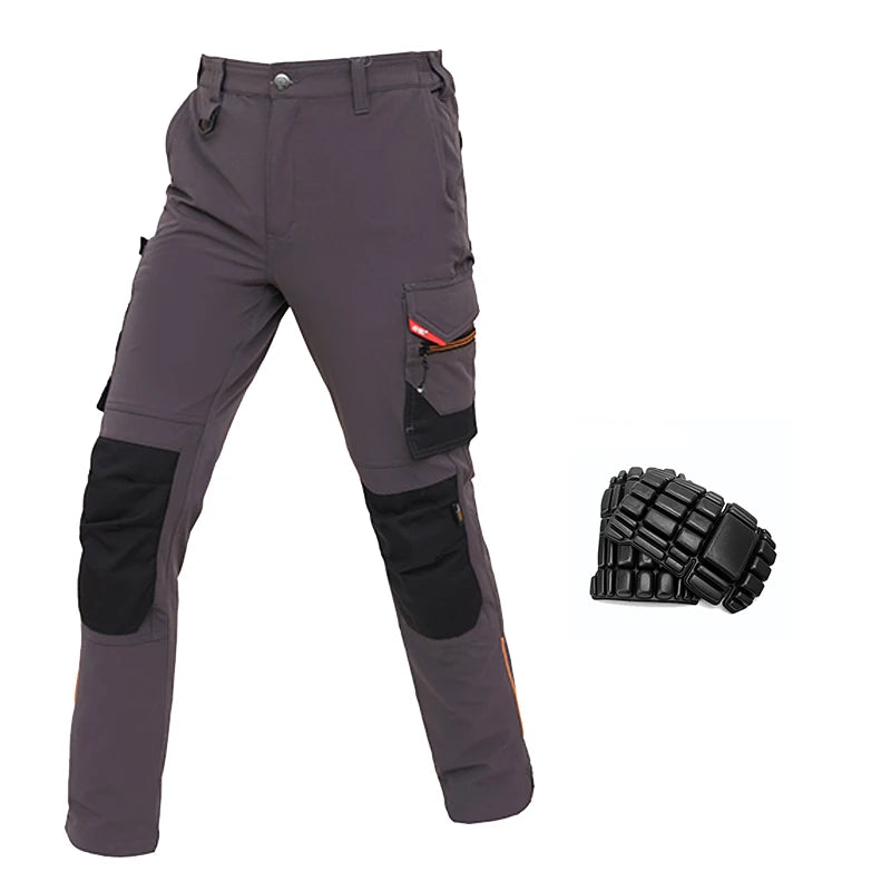 High-stretch Work Pants Multi Pockets Cargo Work Trousers Men with Reflective Stripes Hi Vis Workwear Pants with Knee Pads