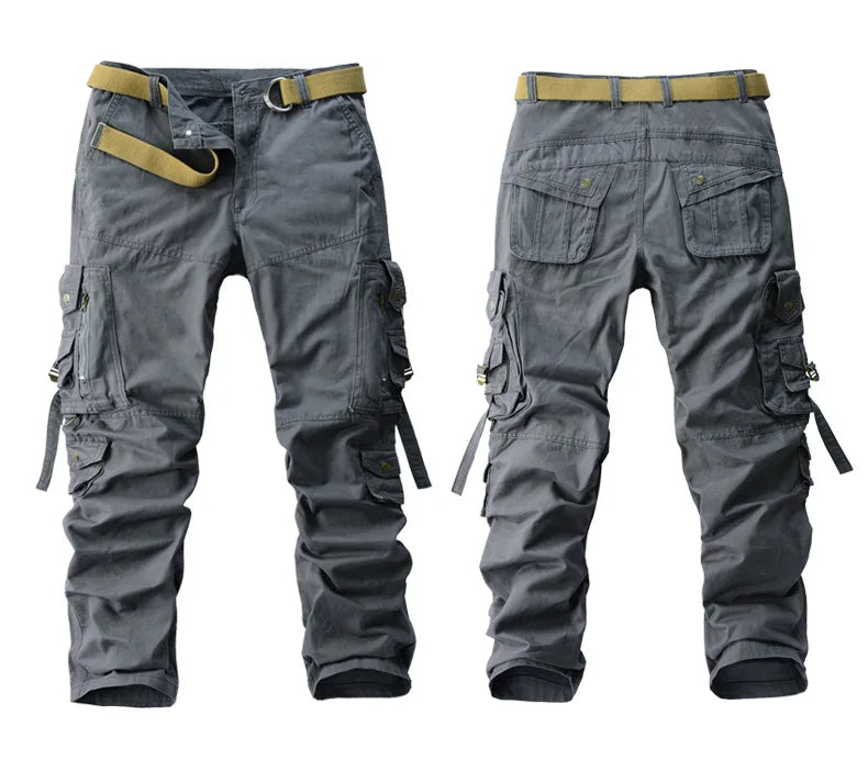 Men's Cargo Pants 100% Cotton Multi-Pocket Work Pants Loose Sports Solid Color Trousers for Men Windproof Wear Resistant Pant