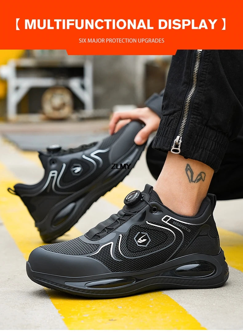 Waterproof Men Safety Shoes Steel Toe Sneakers Rotated Button Puncture Proof Work Safety Boots Man Air Cushion Working Footwear