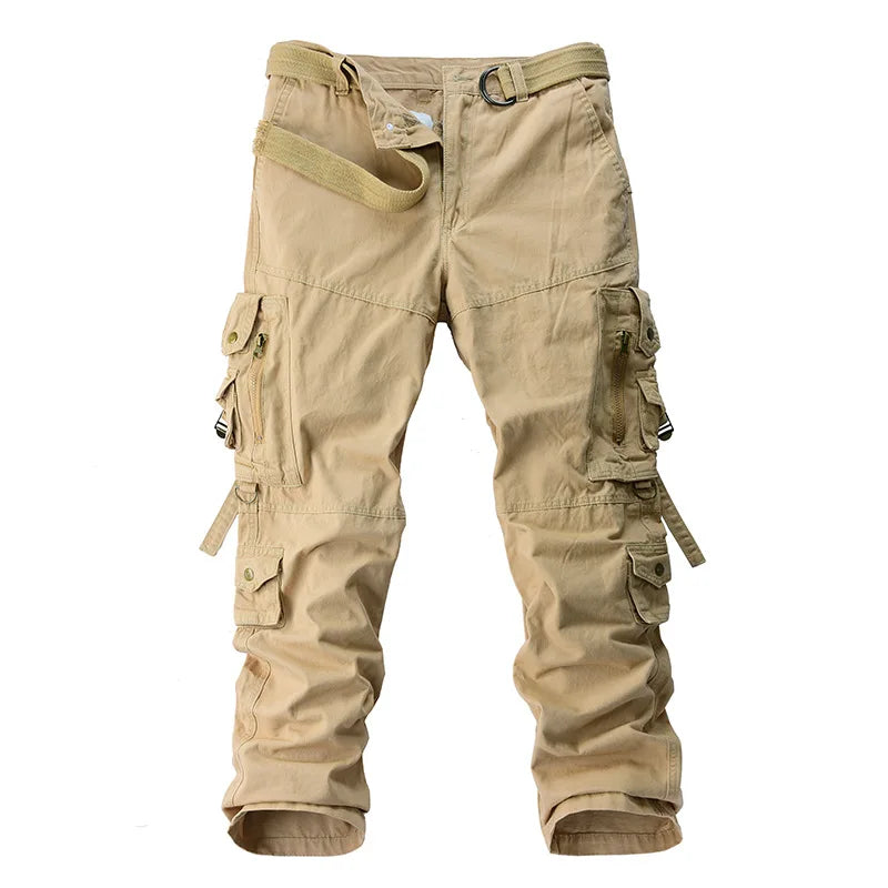 Men's Cargo Pants 100% Cotton Multi-Pocket Work Pants Loose Sports Solid Color Trousers for Men Windproof Wear Resistant Pant