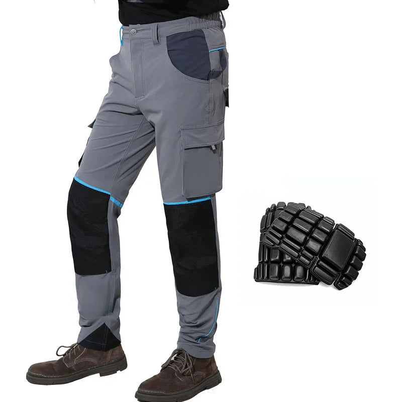 High-stretch Work Pants Multi Pockets Cargo Work Trousers Men with Reflective Stripes Hi Vis Workwear Pants with Knee Pads