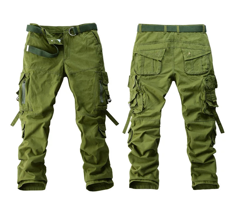 Men's Cargo Pants 100% Cotton Multi-Pocket Work Pants Loose Sports Solid Color Trousers for Men Windproof Wear Resistant Pant