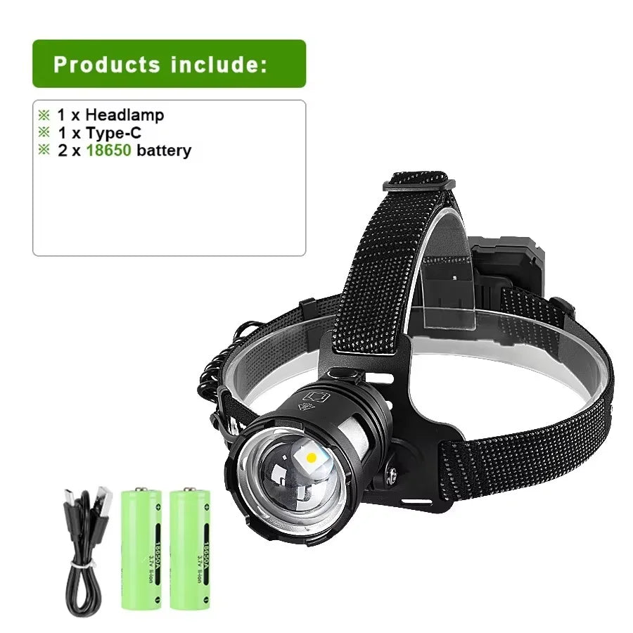Strong Light Headlamp Portable LED Sensor Headlamp USB Rechargeable Head Flashlight Outdoor Camping Fishing Emergency Lantern