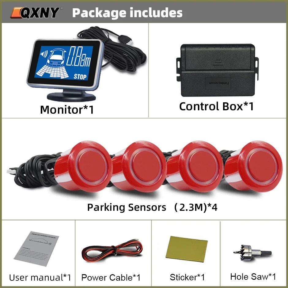 4 Parking Sensors System Backup Radar Reverse  for Car  Auto Vehicle Garage Parktronic Kit Distance Detection Buzzer Warn