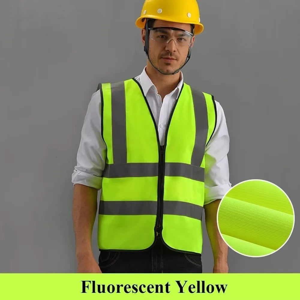 Durable High Visibility Safety Vest Front Reflective Strips Zipper Workwear Uniforms Security Guard Vest Warehouse