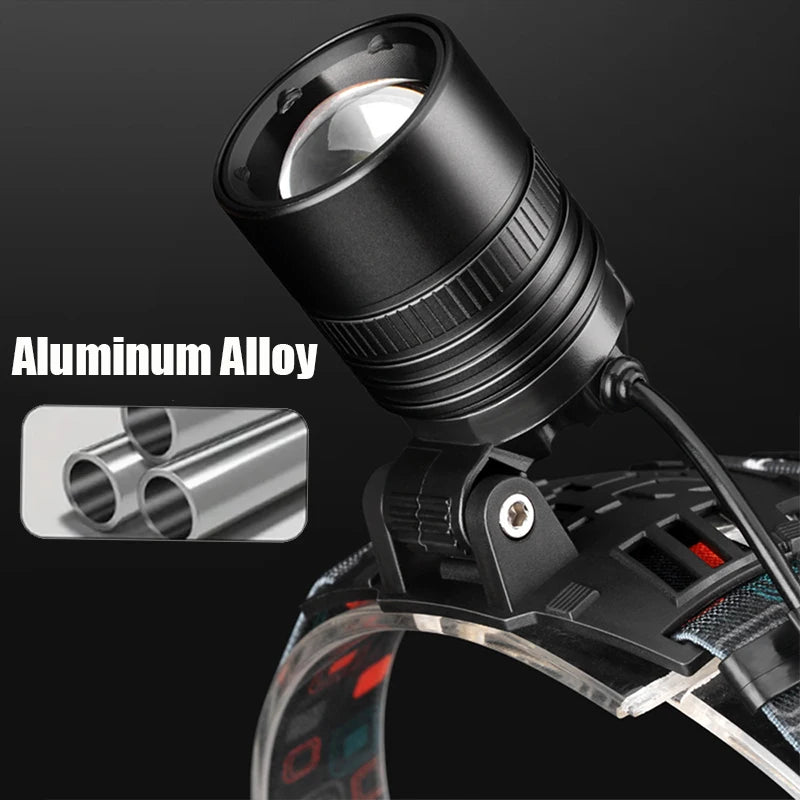 Powerful LED Headlamp Rechargeable Telescopic Zoomable Headlight Outdoor Waterproof Work Head Lamp High Lumen Head Torch